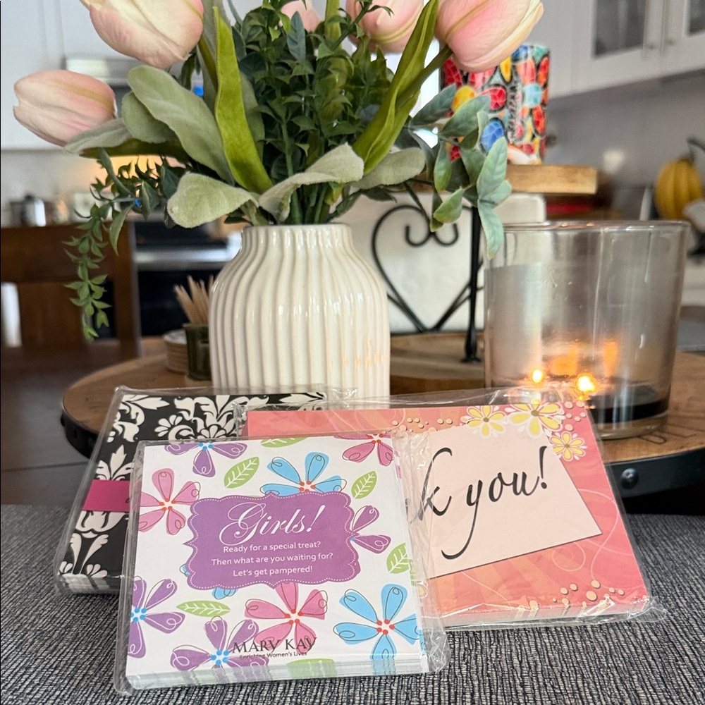 Mary Kay Floral Pamper Cards in Pink and Purple Accents